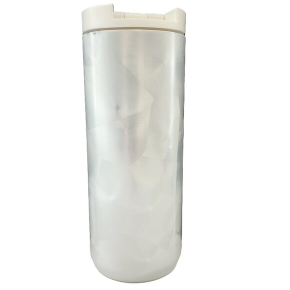 Starbucks White Pearl Brushed Feather Pattern Stainless Steel Tumbler Mug 12oz - Picture 3 of 10